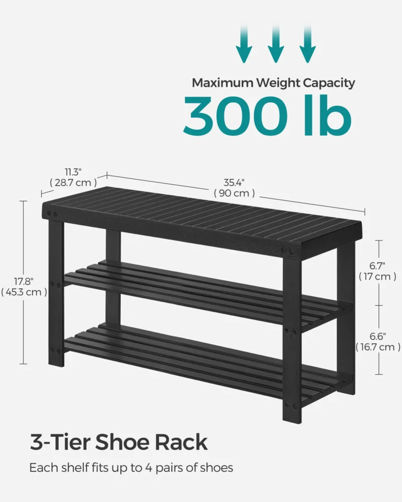 Modern Bamboo 3-Tier Entryway Bench with Shoe Storage for Hallway and Mudroom - Image 6