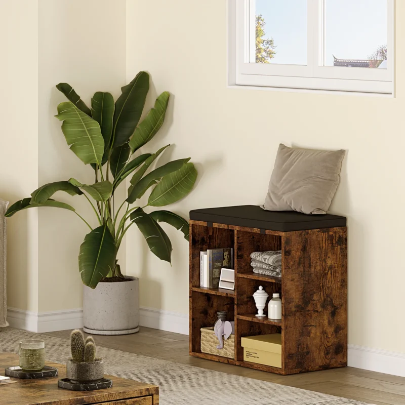 Modern Shoe Storage Bench with Cushion Seating for Entryway and Hallway