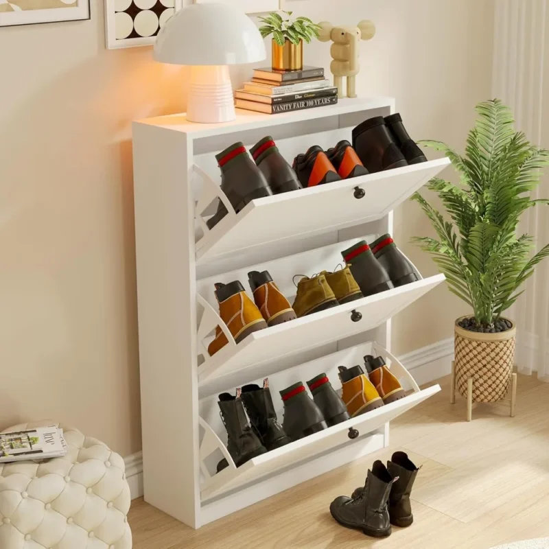 Modern Vertical Shoe Cabinet with 3 Flip Drawers and Adjustable Shelf for Entryway - Image 5