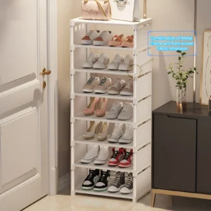 Modern Metal 6/8-Layer Shoe Rack Organizer with Fabric Shelves for Entryway and Living Room