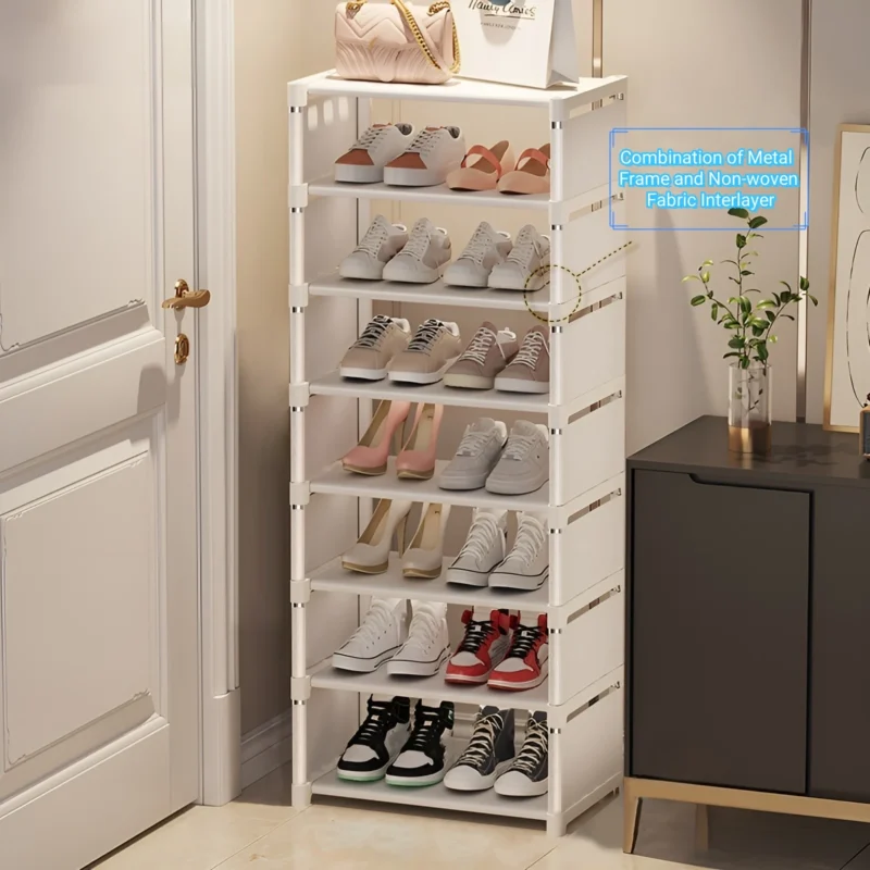 Modern Metal 6/8-Layer Shoe Rack Organizer with Fabric Shelves for Entryway and Living Room
