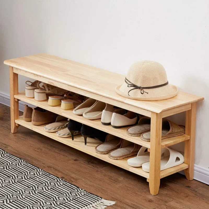 Modern Rubberwood Entryway Bench with Shoe Storage for Hallway and Mudroom - Image 10