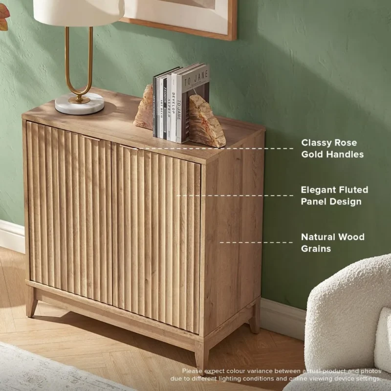 Modern Farmhouse Oak Storage Cabinet with Dual Doors for Entryway and Living Room - Image 5