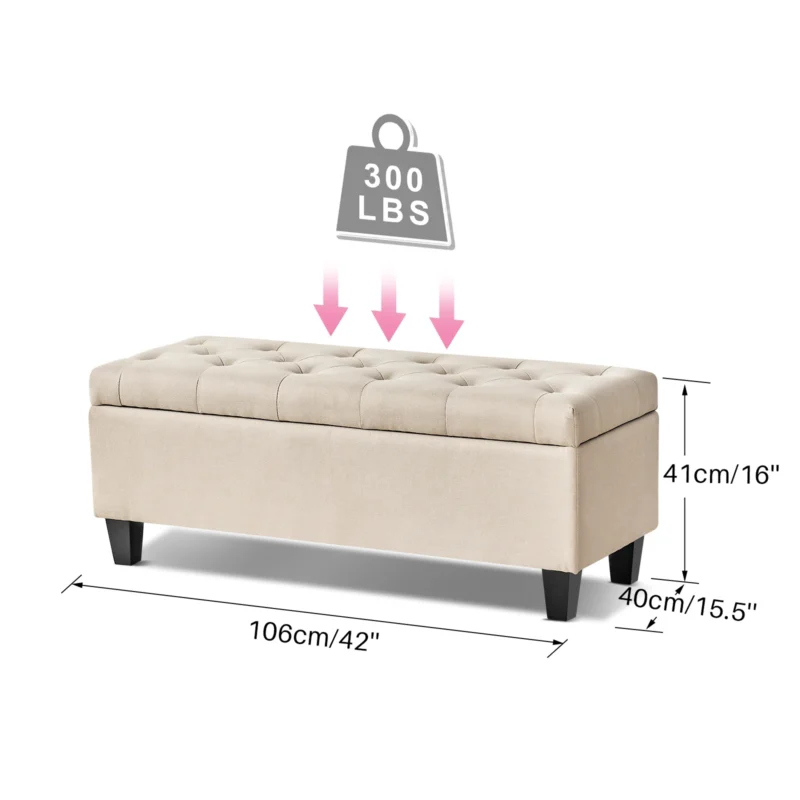 Modern Upholstered Storage Ottoman Bench with Safety Hinge for Entryway and Bedroom - Image 8