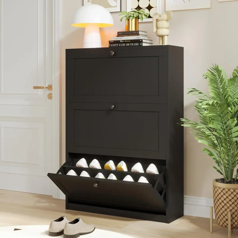 Modern Vertical Shoe Cabinet with 3 Flip Drawers and Adjustable Shelf for Entryway - Image 7