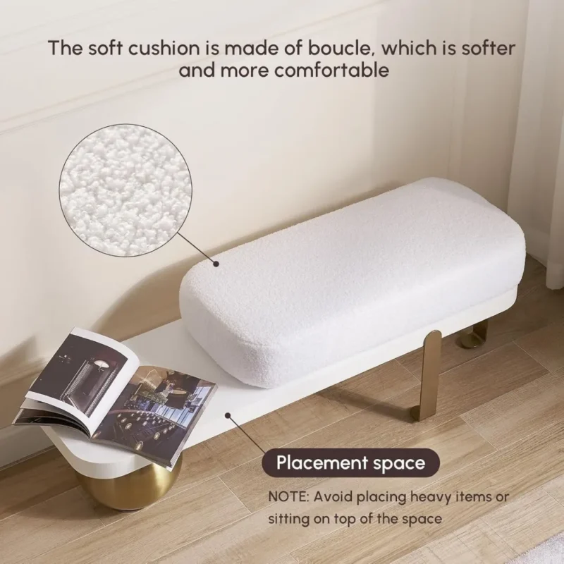 Modern Wooden Boucle Upholstered Entryway Bench with Metal Legs for Living Room - Image 4