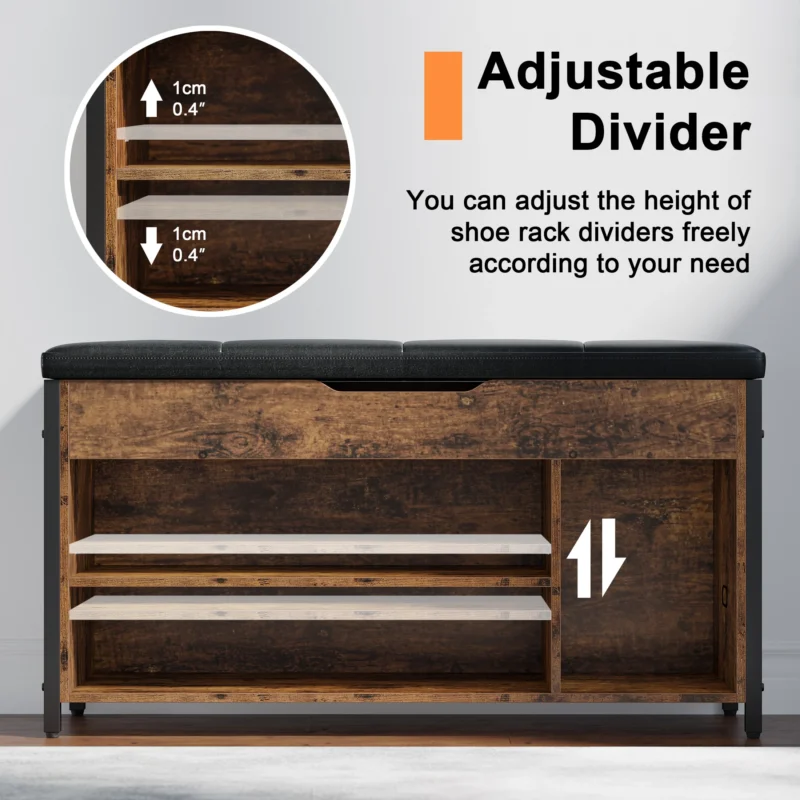 Modern Lift Top Entryway Bench with Shoe Storage and Cushioned Seat - Image 5