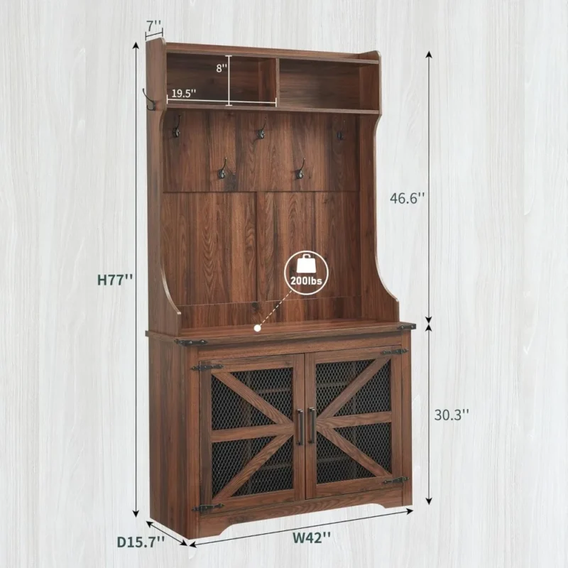 Farmhouse Wood Hall Tree with 12 Shoe Cubbies and 7 Coat Hooks for Entryway - Image 6
