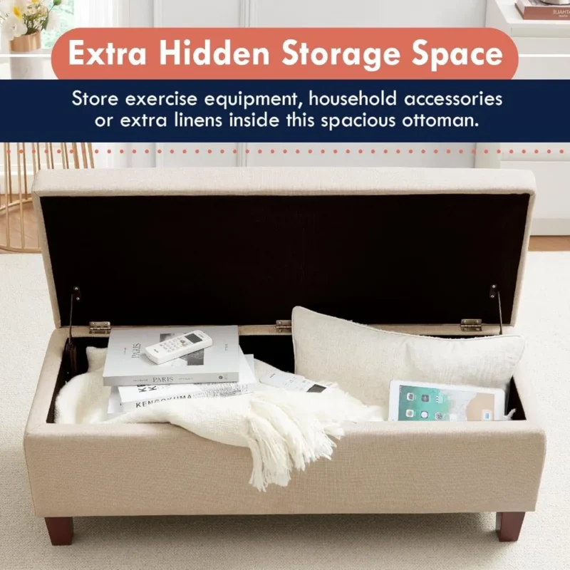 Modern Linen Storage Ottoman Bench with Hinged Lid for Entryway and Bedroom - Image 4