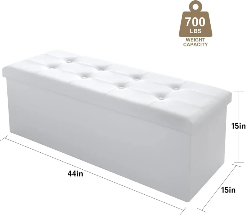 Foldable Faux Leather Storage Ottoman Bench with Padded Seat for Bedroom and Living Room - Image 3
