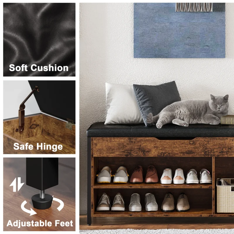 Modern Lift Top Entryway Bench with Shoe Storage and Cushioned Seat - Image 2