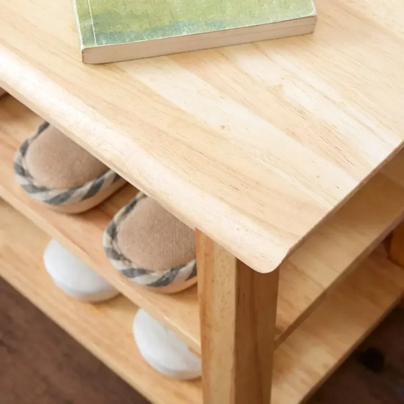 Natural Wood Entryway Bench with Shoe Storage Shelf for Hallway and Mudroom - Image 3
