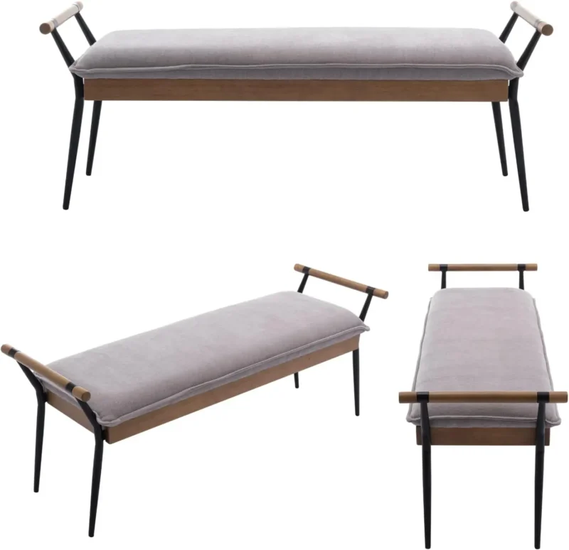 Modern Upholstered Chenille Entryway Bench with Arms for Bedroom and Living Room - Image 3
