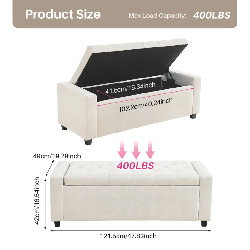 Modern Upholstered Storage Ottoman Bench with Folding Design for Living Room and Entryway - Image 7