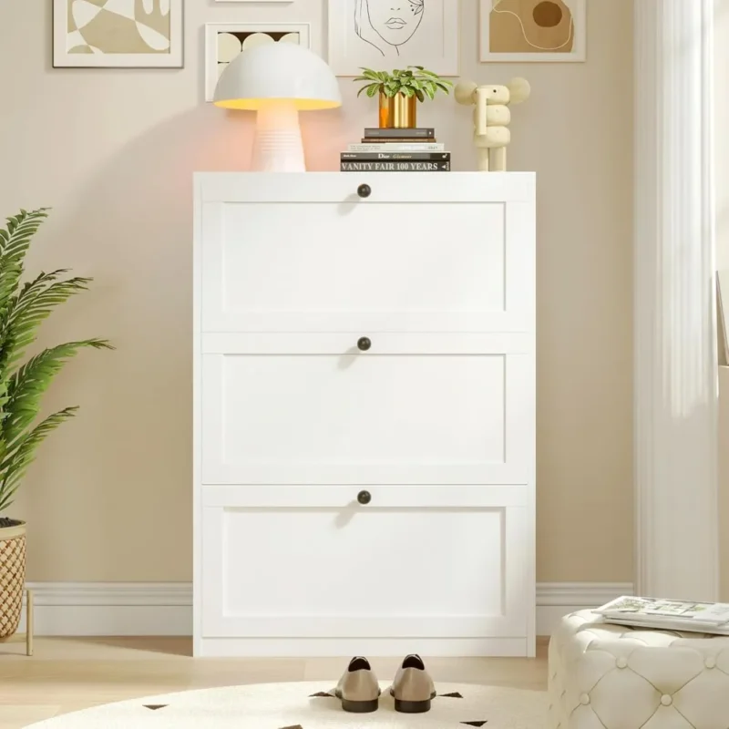 Modern Vertical Shoe Cabinet with 3 Flip Drawers and Adjustable Shelf for Entryway - Image 4