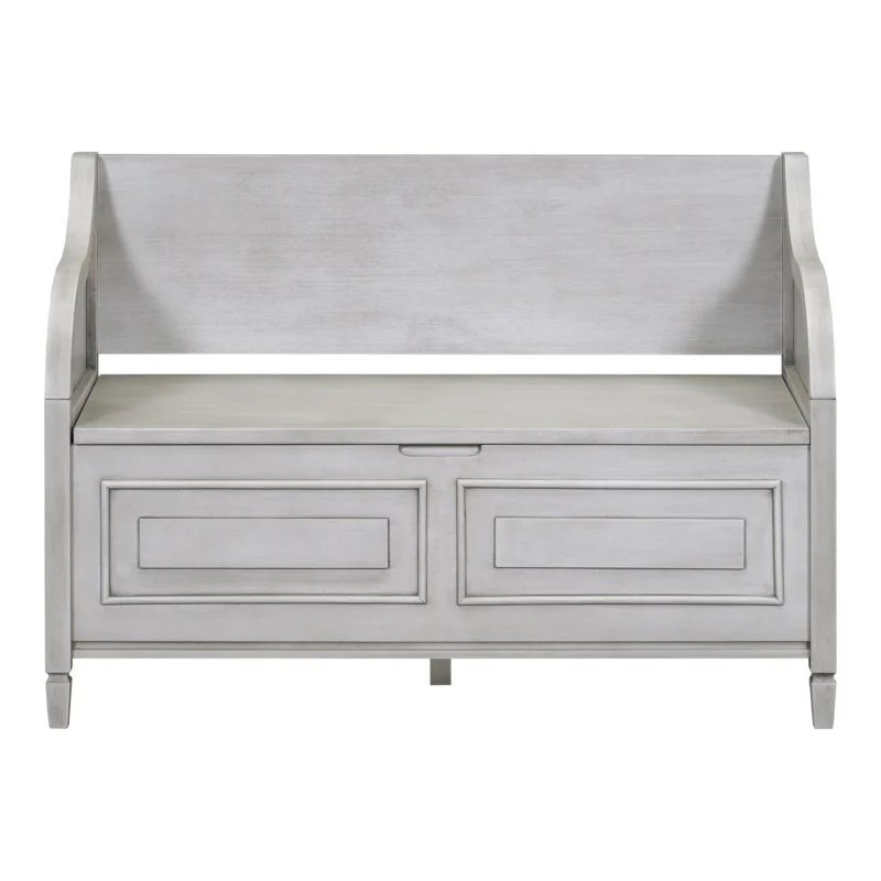 Rustic Wooden Entryway Bench with Shoe Storage and Cushioned Seat - Image 7