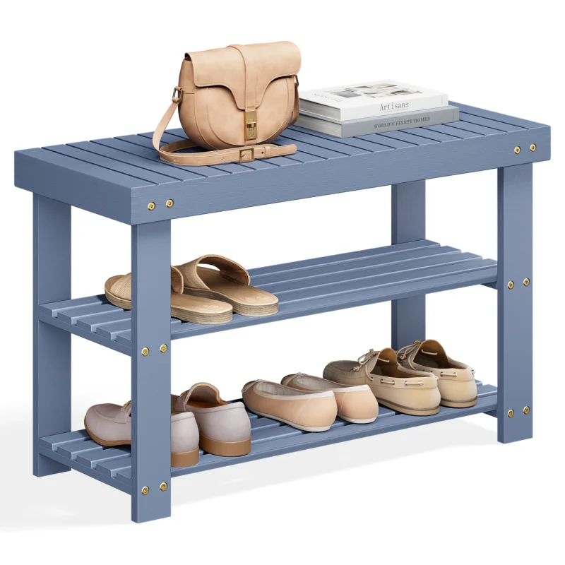 Modern Bamboo Entryway Bench with 3-Tier Shoe Storage for Hallway Organization - Image 7
