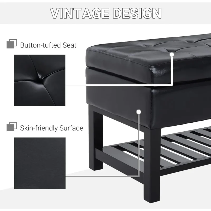Modern Black Faux Leather Storage Ottoman Bench with Shoe Rack for Entryway - Image 6