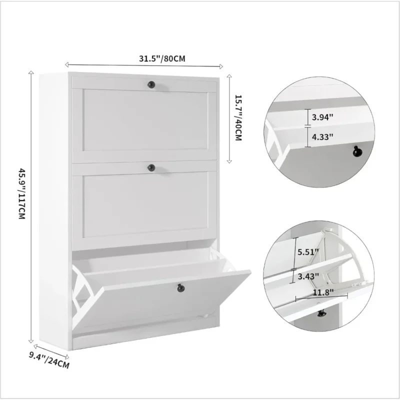 Modern Vertical Shoe Cabinet with 3 Flip Drawers and Adjustable Shelf for Entryway - Image 2