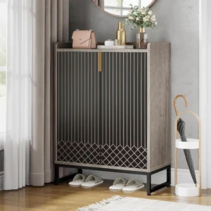 Modern Grey 5-Tier Shoe Cabinet with Doors for Entryway Organization