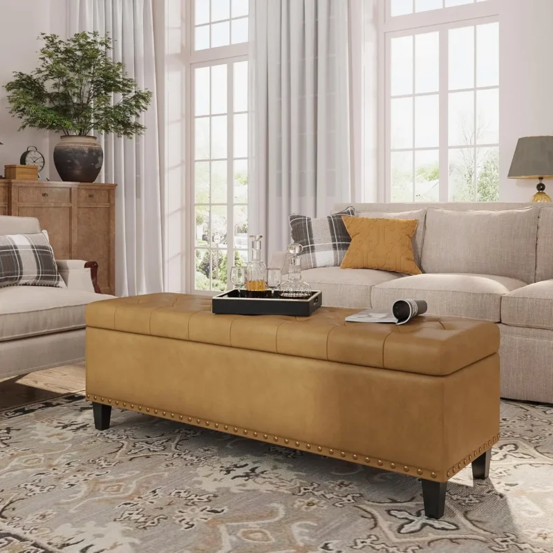 Modern Faux Leather Storage Ottoman Bench with Large Capacity for Living Room and Bedroom