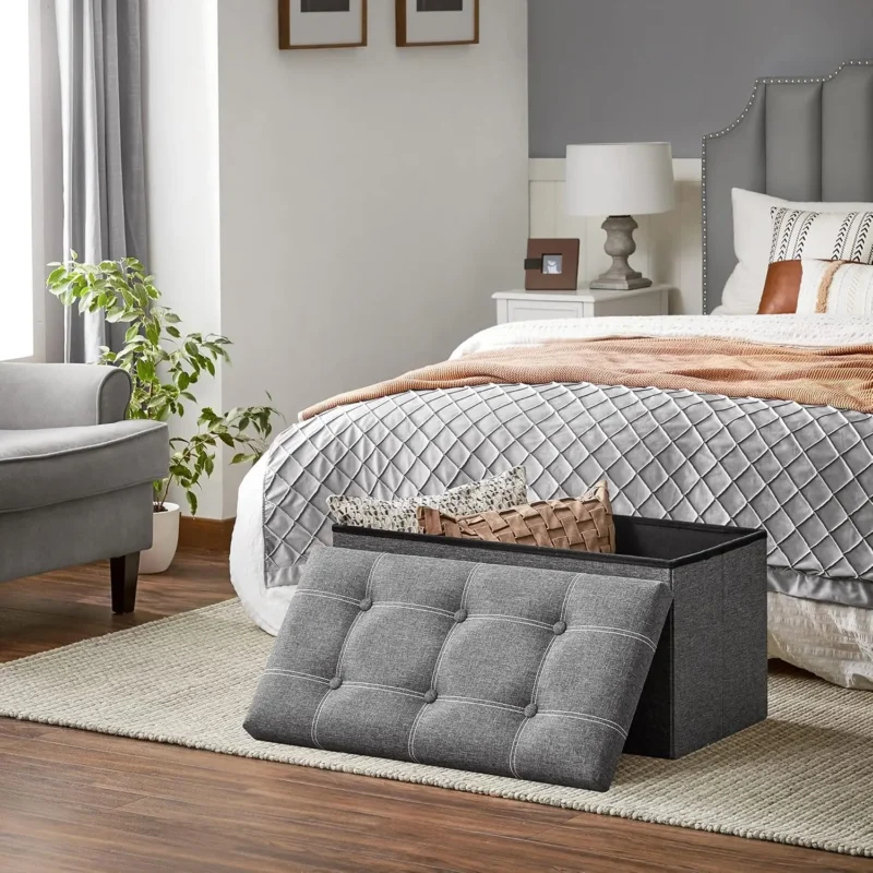 Foldable Linen Storage Bench Ottoman with Breathable Fabric for Entryway and Living Room - Image 4