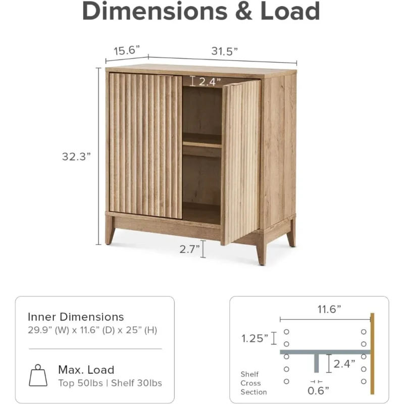 Modern Farmhouse Oak Storage Cabinet with Dual Doors for Entryway and Living Room - Image 2