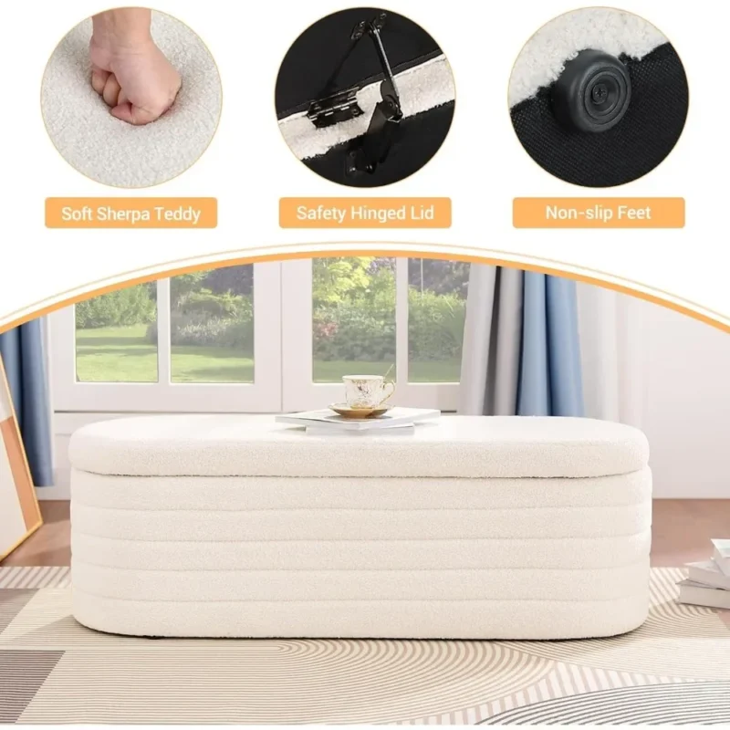 Modern Sherpa Upholstered Ottoman Storage Bench for Entryway and Living Room - Image 4