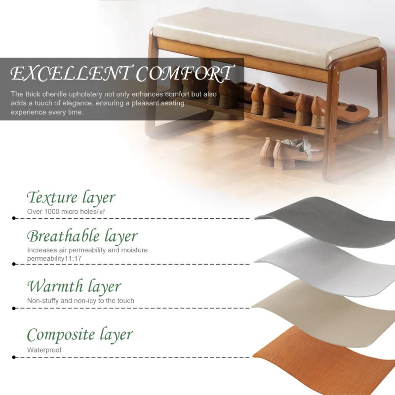 Modern Wood Entryway Bench with Cushioned Seat and Shoe Storage Rack for Hallway - Image 6