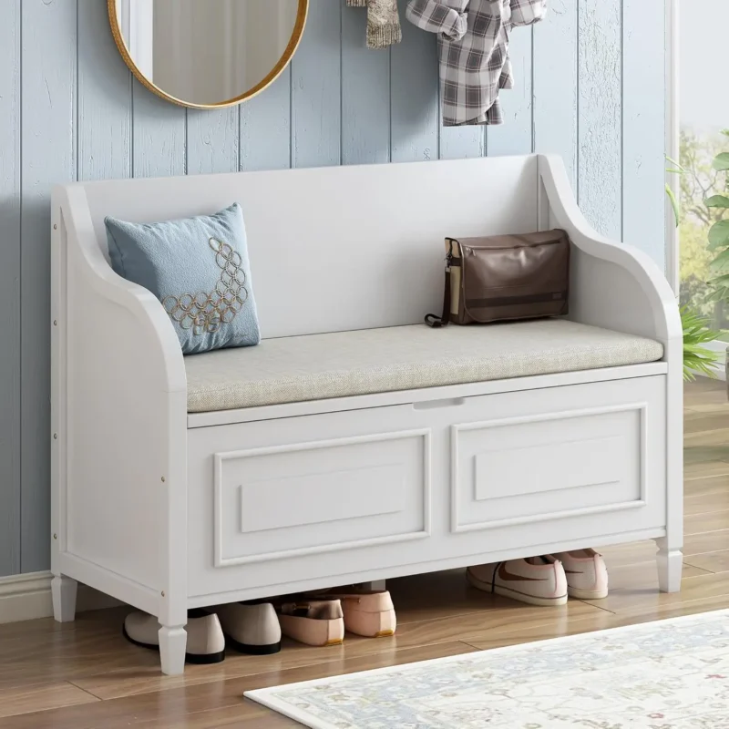 Modern Solid Pine Entryway Bench with Hidden Shoe Storage Cabinet