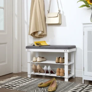Modern Bamboo Entryway Bench with 3-Tier Shoe Storage for Living Room and Hallway