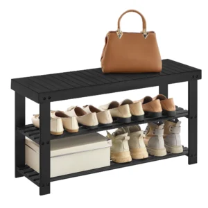 Modern Bamboo 3-Tier Entryway Bench with Shoe Storage for Hallway and Mudroom
