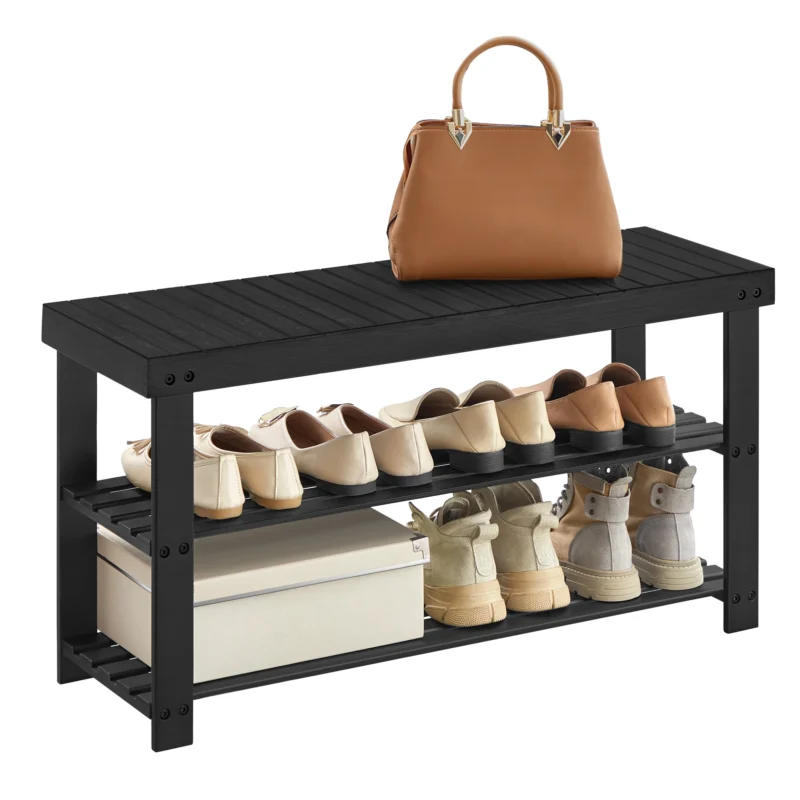 Modern Bamboo 3-Tier Entryway Bench with Shoe Storage for Hallway and Mudroom