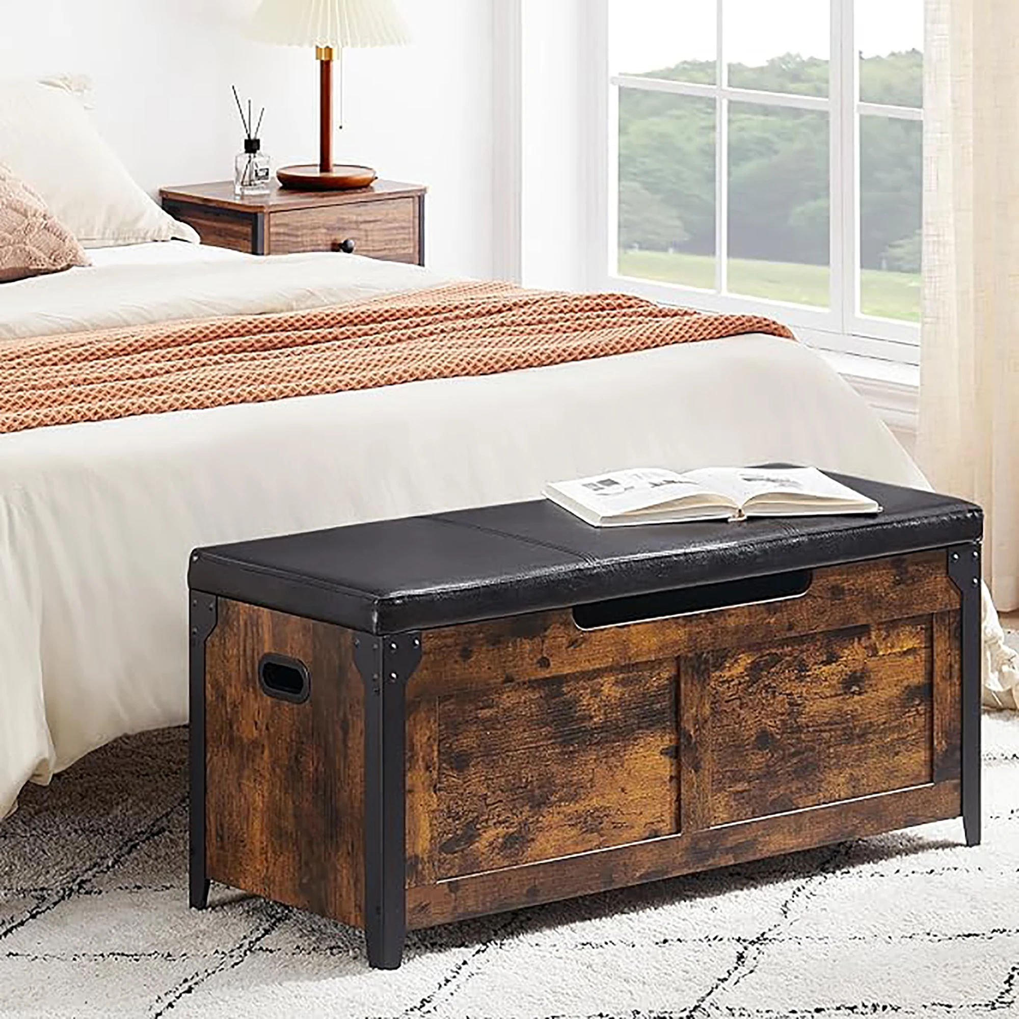 Multi-functional wooden bench with storage and cushioned seat for entryway use
