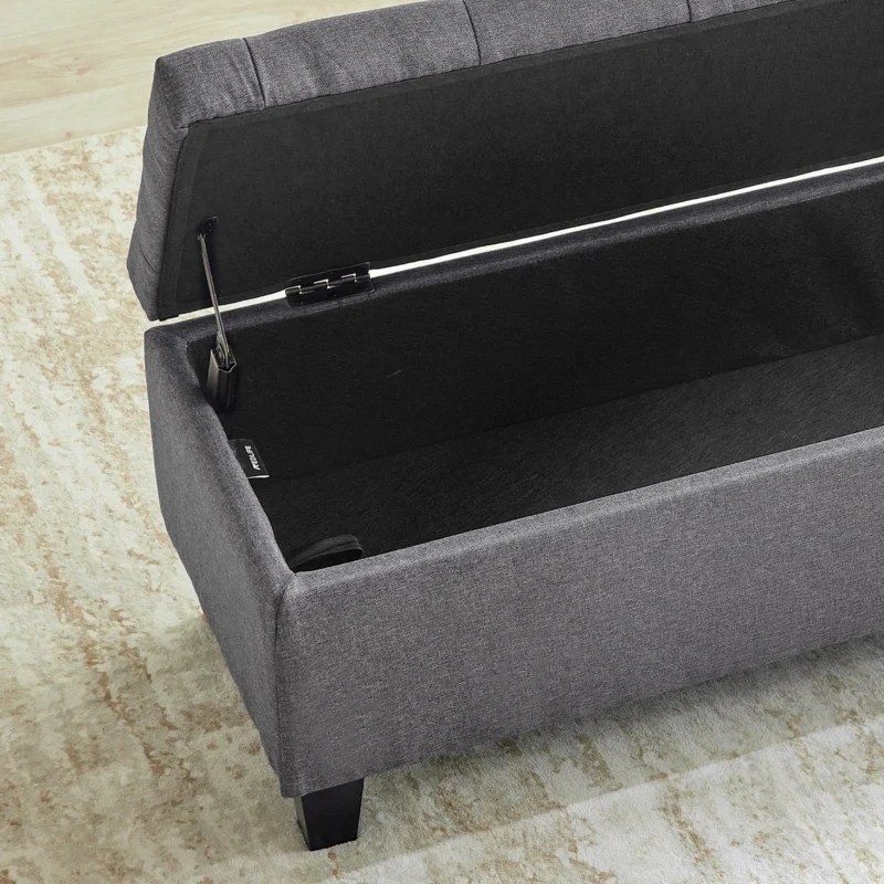 Modern Upholstered Storage Ottoman Bench with Safety Hinge for Entryway and Bedroom - Image 5