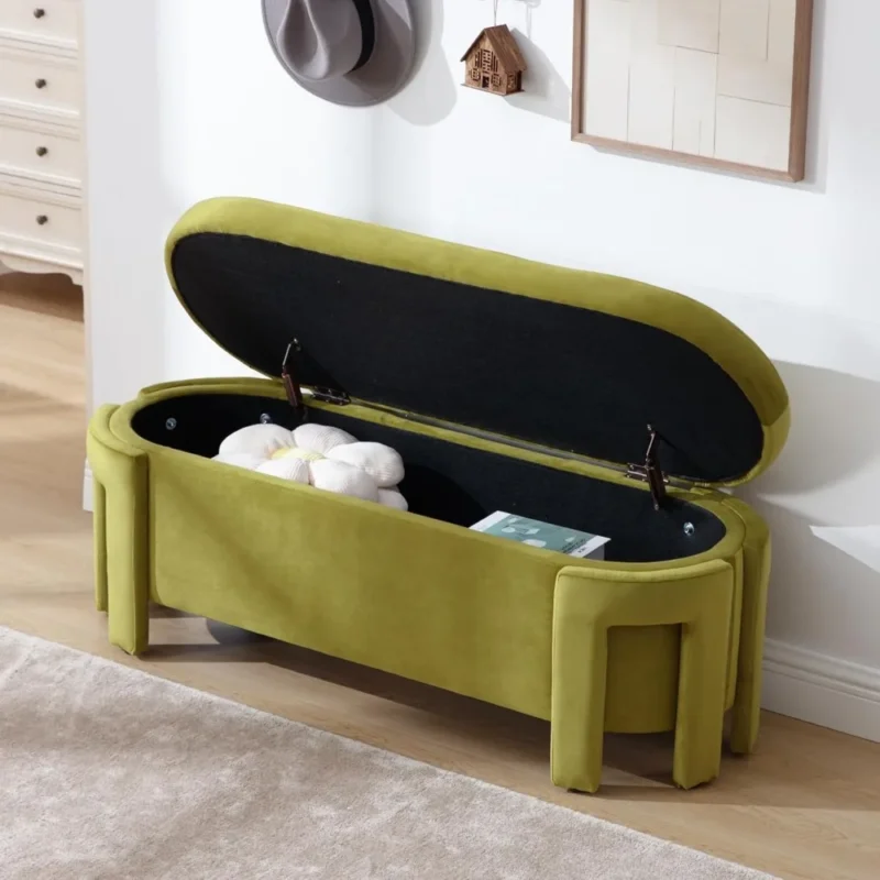 Modern Velvet Storage Ottoman Bench with Safety Hinge for Entryway and Bedroom - Image 4