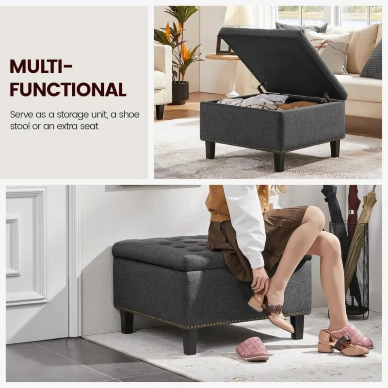 Modern Square Storage Ottoman Bench with Cushioned Seat for Living Room and Bedroom - Image 6