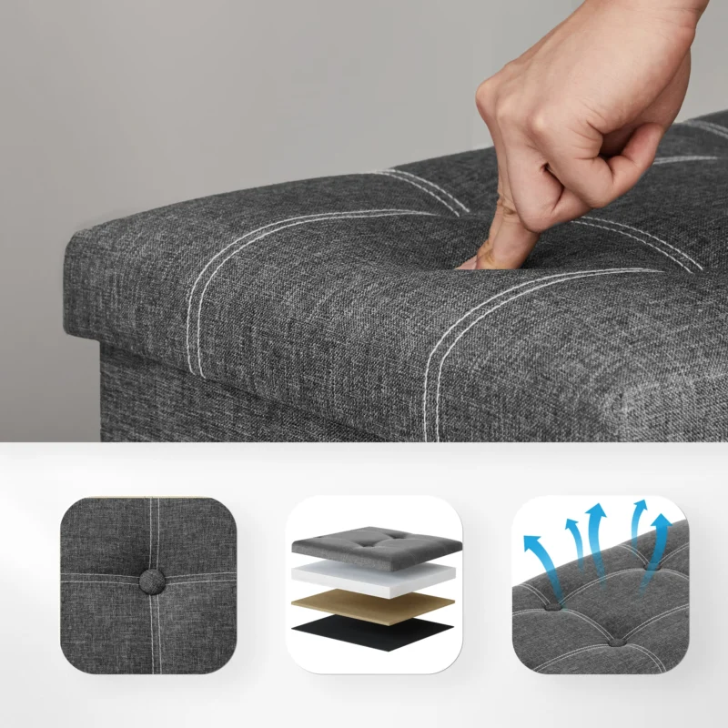 Modern Folding Storage Ottoman Bench with Linen-Look Fabric for Entryway and Living Room - Image 5