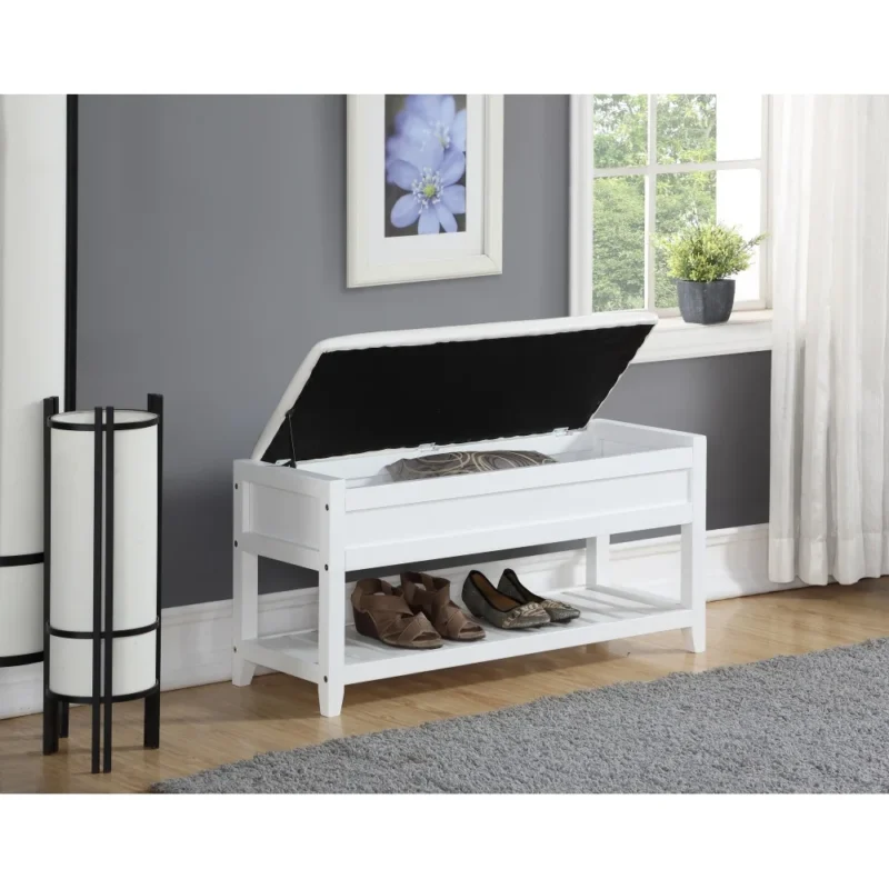 Modern Wooden Entryway Bench with Shoe Storage and Cushioned Seating - Image 5
