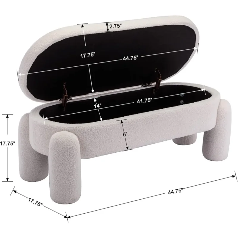 Modern Sherpa Upholstered Storage Bench with Hidden Compartment for Entryway and Living Room - Image 2