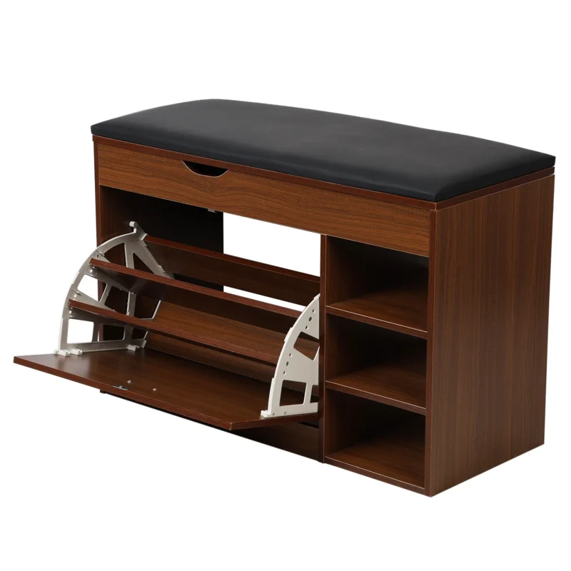 Modern Wooden Shoe Storage Bench with Cushion for Entryway and Hallway - Image 6