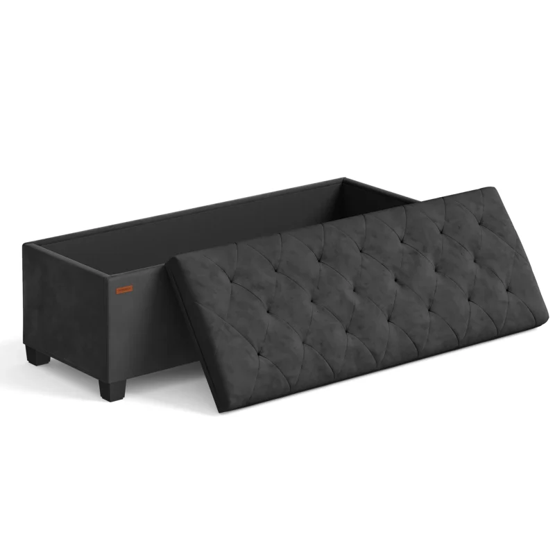 Modern Velvet Storage Ottoman Bench with Wooden Legs for Entryway and Bedroom - Image 7