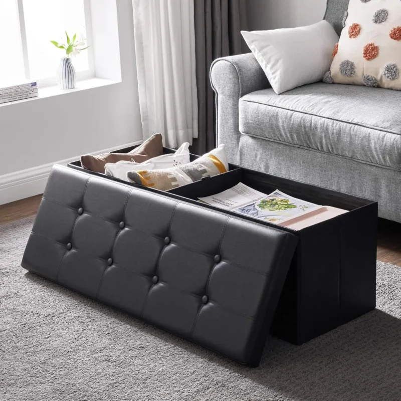 Modern Leather Storage Ottoman Bench with Cushioned Seat for Bedroom and Living Room - Image 2