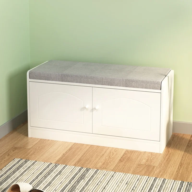 Modern Wooden Entryway Bench with Shoe Storage Cabinet and Cushioned Seat - Image 2
