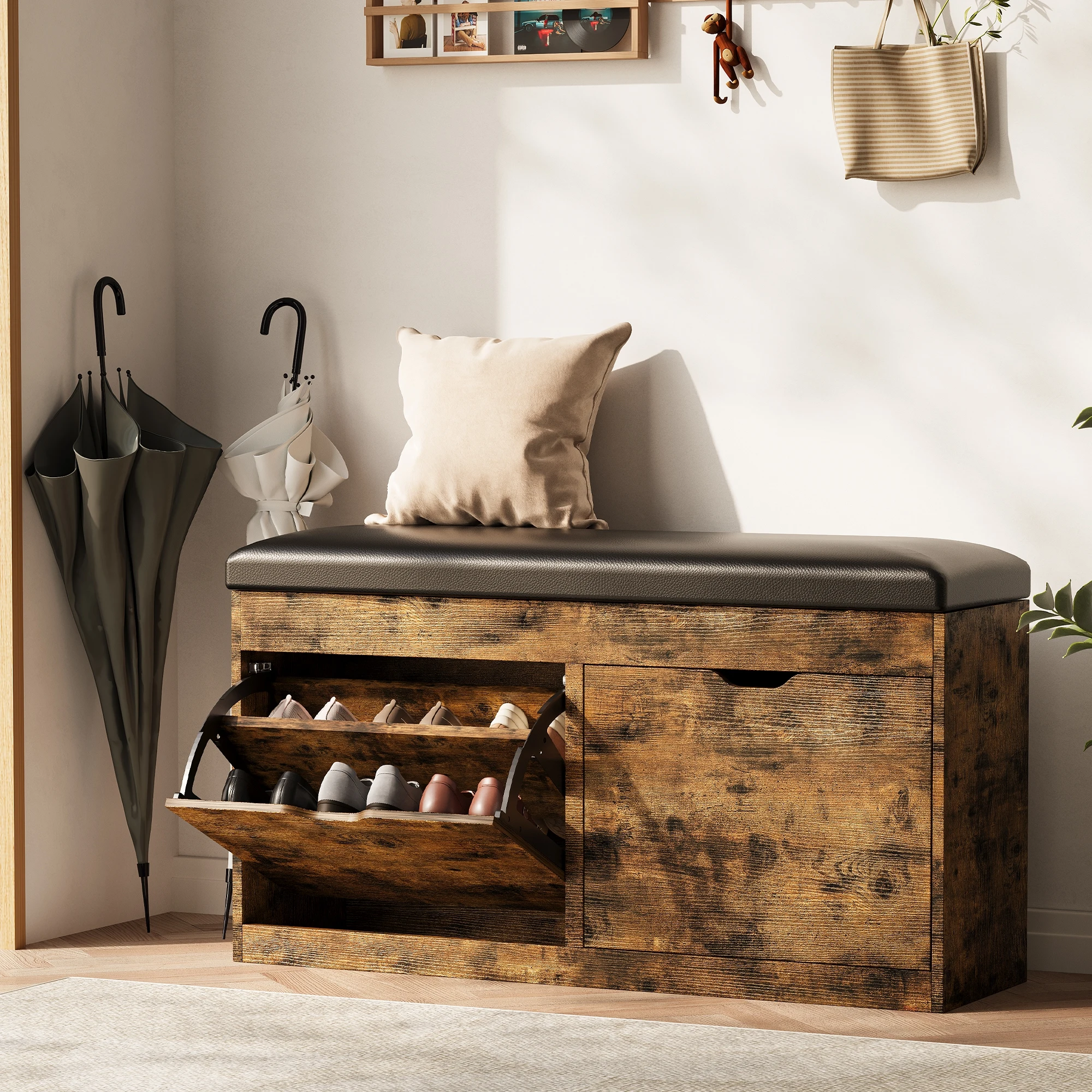 Modern hallway bench with storage showing aesthetic integration in entryway
