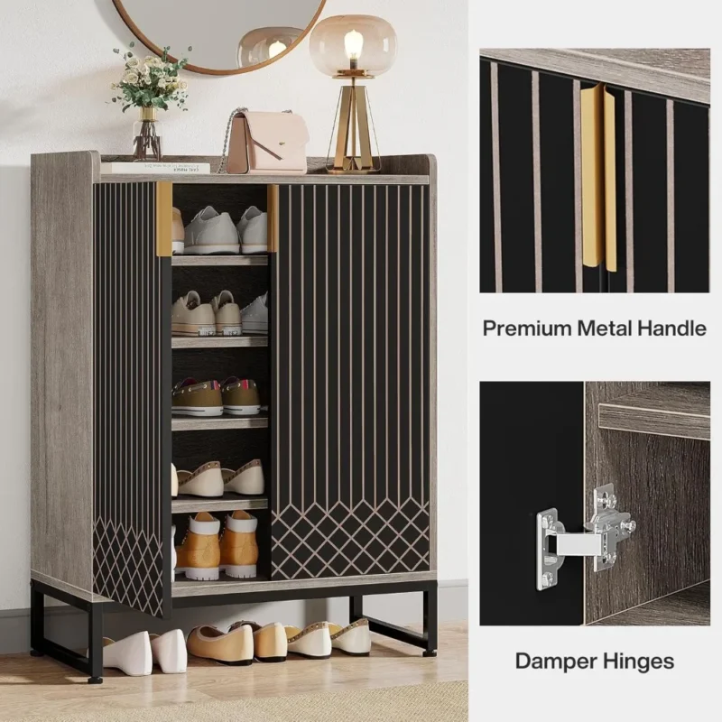 Modern Grey 5-Tier Shoe Cabinet with Doors for Entryway Organization - Image 5