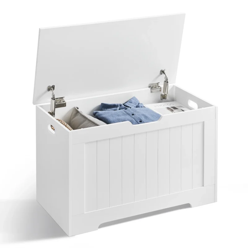 Modern Wooden Entryway Storage Bench with Hinged Lid for Mudroom and Hallway