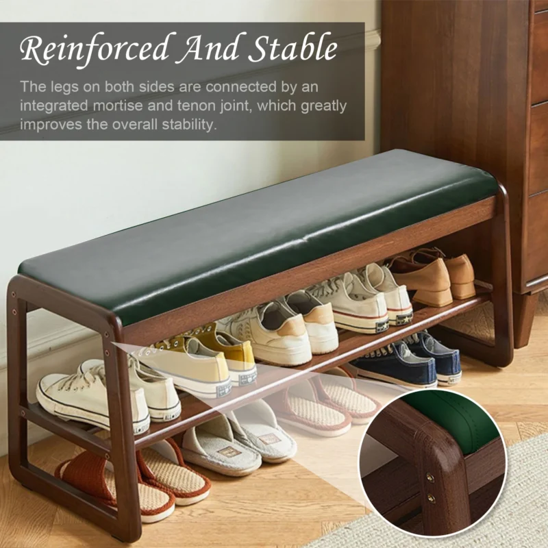 Modern Solid Wood Entryway Bench with Shoe Storage for Living Room and Hallway - Image 6