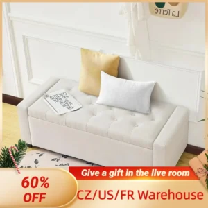 Modern Foldable Ottoman Storage Bench with Hinged Lid for Living Room and Entryway