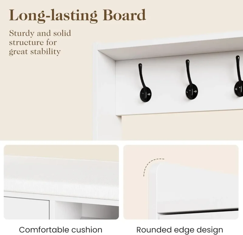Modern Hall Tree Entryway Bench with Coat Rack and Hidden Shoe Storage - Image 5